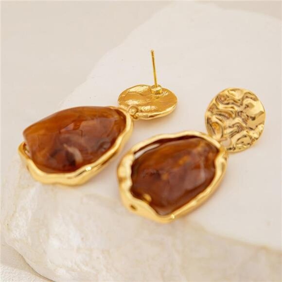 ✨ Irregular Crystal Drop Dangle Earrings | 14K Gold Plated Asymmetric - Picture 4 of 5